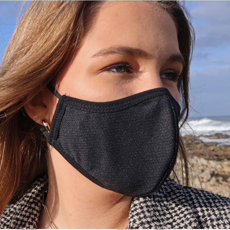 BeatBasic Black Cloth Face Mask,3 Ply BB-9201 Material, Reusable Fabric Washable for Men Women Adult Large Pack 6 - Image 2